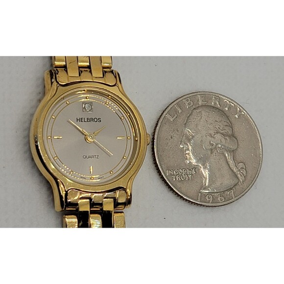 Womens Helbros 02921D Round Gold Tone Gray Dial Link Bracelet Analog Watch 01 main image 6